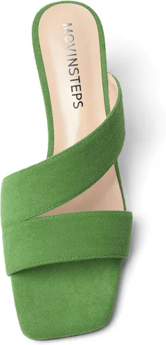 Vista 3 de Sandalias de tacón bajo para mujer, de gamuza sólida, puntera cuadrada, de 2 pulgadas