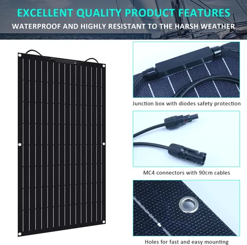 Vista 3 de Generador de turbina eólica de panel solar de 1200 vatios con kit de 6 palas Sistema híbrido: 8 piezas 100 W ETFE Panel solar monocristalino KIT DE