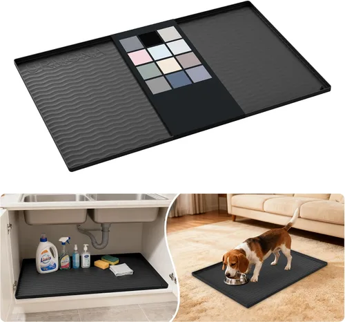 Vista 80 de URMONA - Tapete de silicona impermeable para debajo del fregadero, 16 x 10 Beige