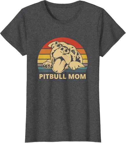 Vista 3 de Vintage Pitbull Mom Happy smiling Pitbull Mom on Sunset T-Shirt, Negro