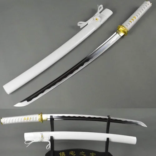 Vista 18 de Espada samurái Wakizashi hecha a mano, Katana de espiga completa, espada media, cuchillos japoneses hechos a mano listos para la batalla
