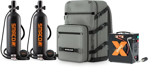 Vista 17 de SMACO Mini tanque de buceo 1.9L Tanque de buceo portátil (2 piezas) Reutilizable Buceo Pony Botella de Respaldo Cilindro de aire de buceo hasta 30