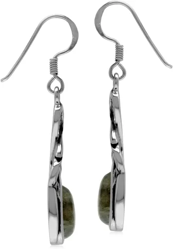 Vista 4 de Silvershake Pendientes de gancho colgantes de plata de ley 925 con incrustaciones de piedras de cabujón genuinas o creadas, joyería para mujer