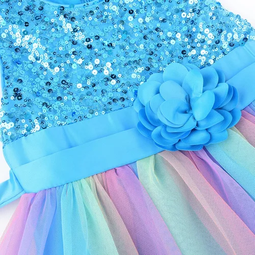 Vista 4 de Uhnice Vestido de lentejuelas sin mangas para niña pequeña con diseño de arco iris para fiesta de boda, Arco iris