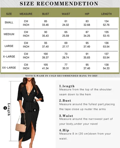 Vista 6 de Vestido sexy con cuello en V profundo para mujer, con abertura frontal, media manga, fruncido, elegante, vestido largo de fiesta