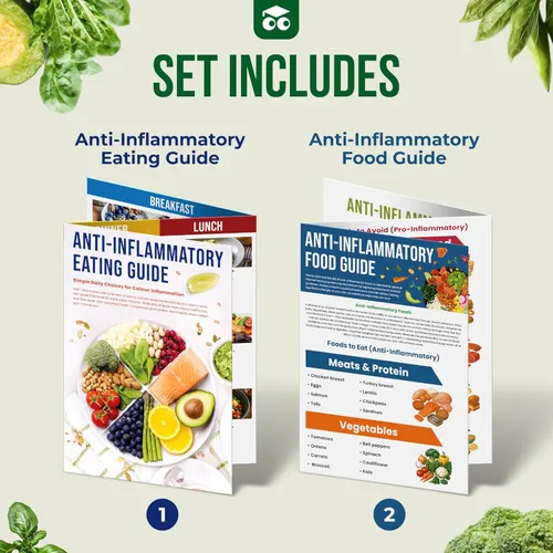 Vista 2 de EXCOOL CLUB Tabla de alimentos de dieta antiinflamatoria: póster de lista de alimentos laminados para artritis, alimentos para comer y evitar, guía