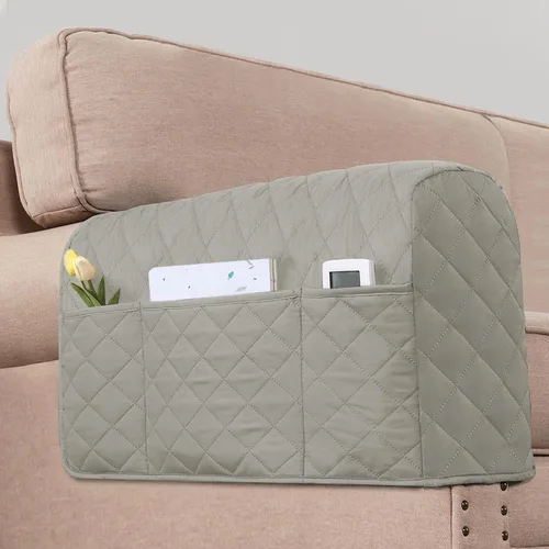Vista 7 de Paquete de 2 fundas resistentes al agua para reposabrazos para sillas y sofás, fundas de brazo para sofá con 3 bolsillos para teléfono, sofá