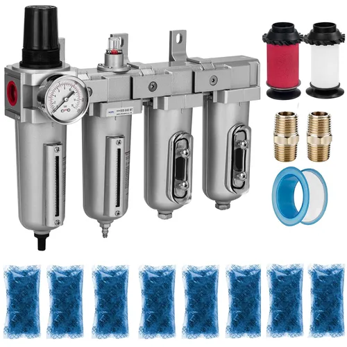 Vista 8 de NANPU 1/2" NPT Sistema de secado de aire de grado industrial de 3 etapas - Filtro de partículas, filtro coalescente, secador desecante y regulador