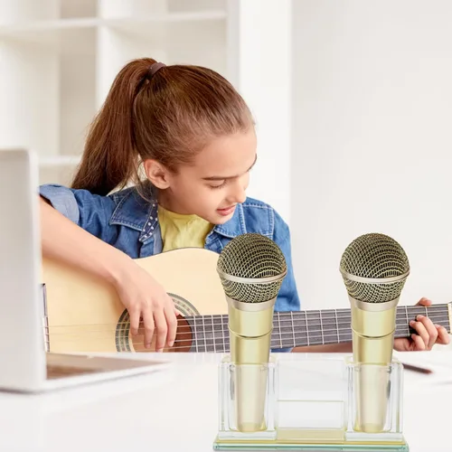 Vista 7 de MAGICLULU Acrylic Desktop Microphone Stand Mic Base Stable Mic Holder Organizer for Tabletop Use in Ktv Karaoke Studio