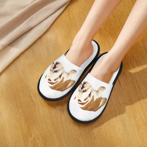 Vista 6 de Zapatillas peludas de invierno de Bulldog inglés, cálidas y acogedoras, pantuflas de casa para hombres y mujeres