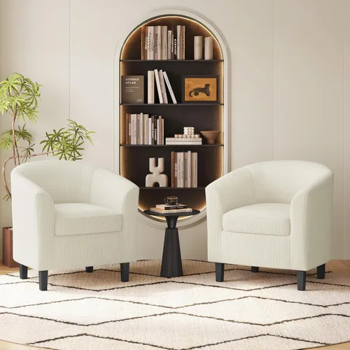 Vista 4 de Yaheetech Juego de 2 sillas tipo barril de pana, tapizadas, sillones redondos, sillas de espera con cojín suave para sala de estar, dormitorio, sala