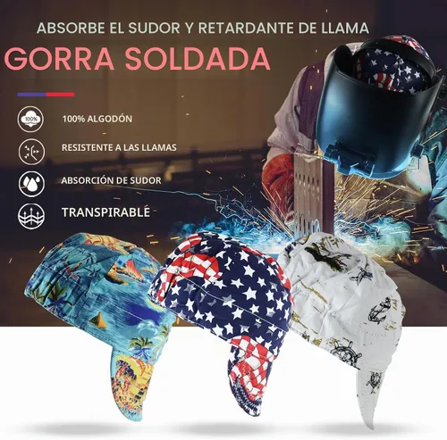 Vista 2 de TRQWH Gorra de Soldadura 100% Algodón Gorras de Soldadura para Hombres 3 Pzas con Malla Interior Absorción de Sudor Resistente a las Llamas Gorra