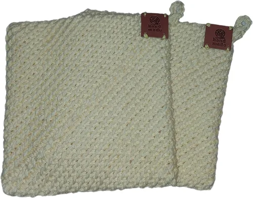 Vista 15 de Soportes para ollas de ganchillo hechos a mano, colección de color sólido, algodón de 6 x 6 pulgadas, resistentes al calor, doble capa, lazo
