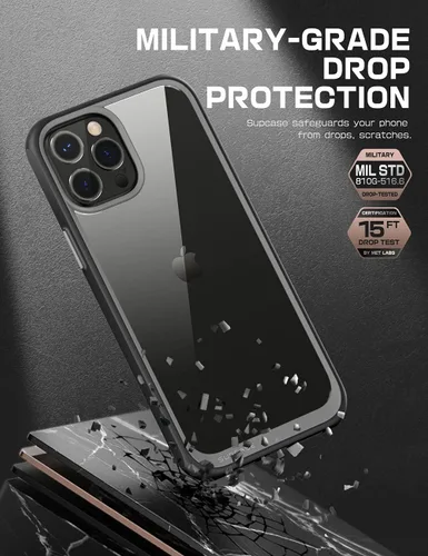 Vista 4 de Funda protectora híbrida SUPCASE, premium, transparente, para iPhone 13 Pro (de 2021), 6.1 pulgadas, estilo de uso rudo (color negro)
