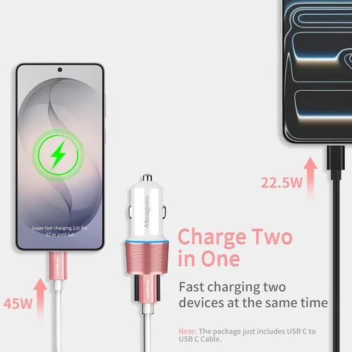 Vista 3 de Cargador de Coche Rosa de 67.5W USB C Super Carga Rápida, Bloque de 45W USBC y Puerto QC3.0 para iPhone 17 Pro Max/Air/16/15/iPad, Teléfono Celular