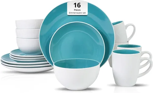 Vista 21 de Juego de 6 platos llanos en forma de cupé de gres de 10.5 pulgadas, muy rosa