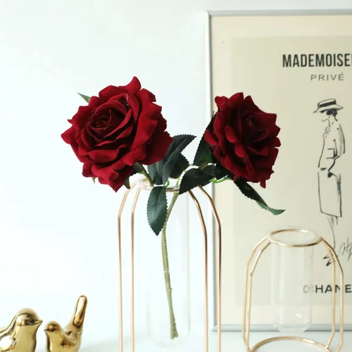 Vista 5 de 12 rosas artificiales de terciopelo de 12 pulgadas con tallo y hojas, flores aterciopeladas para decoración del hogar, centro de mesa, suministro