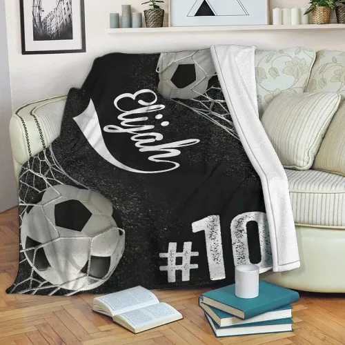 Vista 2 de Pelotas de fútbol personalizadas, número de nombre personalizado, manta de forro polar Sherpa de alta calidad, impresa en 3D, cálida, esponjosa