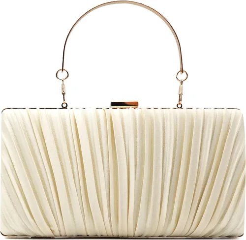 Vista 8 de Bolsos de mano para mujer, para novia, boda, formal, plisado, bolso de mano brillante con cadena