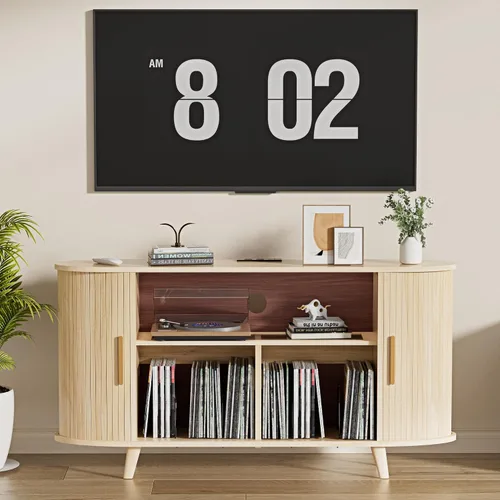 Vista 5 de Soporte para tocadiscos con almacenamiento de vinilo, soporte para tocadiscos con almacenamiento de discos, mesa de soporte para discos de vinilo