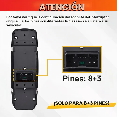 Vista 3 de Interruptor de ventana lateral del conductor 8+3 pines para Chrysler Dodge 11-18 68231805AA