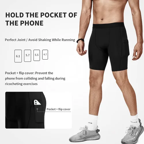 Vista 5 de Niksa Pantalones cortos de compresión para hombre, paquete de 3 unidades, ropa interior de compresión para hombre, pantalones cortos deportivos