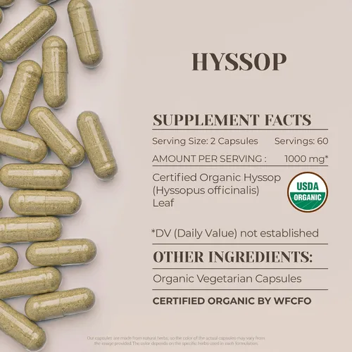 Vista 3 de Hyssop 120 cápsulas Cápsulas de alta potencia, suplementos dietéticos a base de hierbas Hecho con cápsulas vegetales e hisopo orgánico USDA