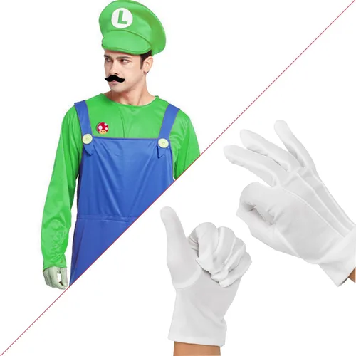 Vista 4 de Jolbndcv Super Bros Hat with Gloves Buttons and Beard For Cosplay Costume