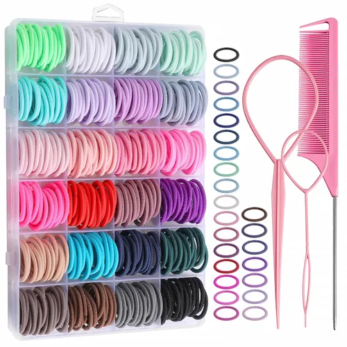 Vista 8 de 200 piezas de gomas elásticas para el cabello, sin pliegues, pequeños sujetadores de cola de caballo para niños, niñas, bebés y niños pequeños
