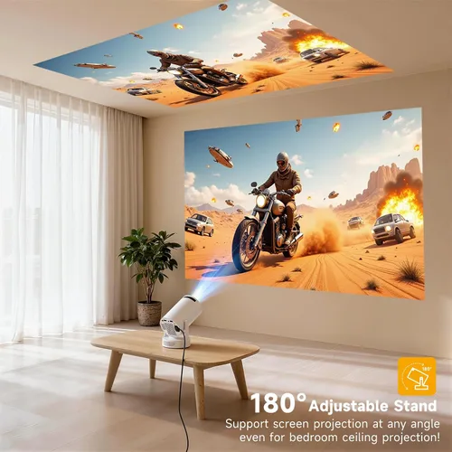 Vista 5 de SGV Mini proyector inteligente para dormitorio, soporte 4K, proyector portátil para exteriores con Android 12, WiFi y Bluetooth 5.2, Keystone
