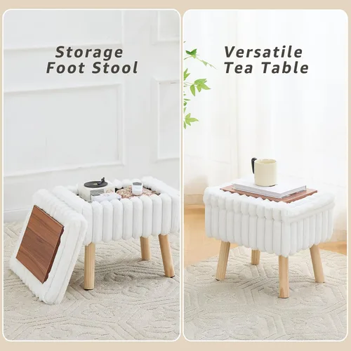 Vista 4 de Wimarsbon Otomana de almacenamiento, reposapiés de piel sintética suave con asiento acolchado, pequeña silla de tocador de lectura, reposapiés
