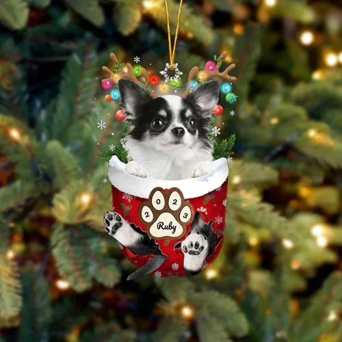 Vista 236 de Adornos personalizados de Pug cervatillo – Decoración personalizada para árbol de Navidad con patas de bolsillo de nieve