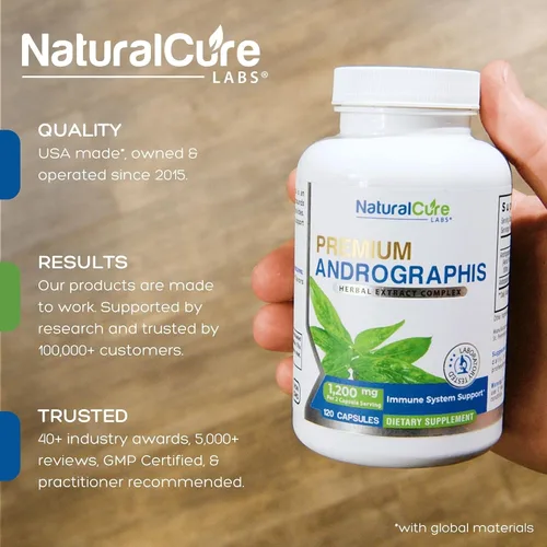 Vista 2 de Natural Cure Labs Extracto premium de Andrographis Paniculata 1,200 mg - 100 mg de andrografólidos estandarizados - Cápsulas veganas de apoyo