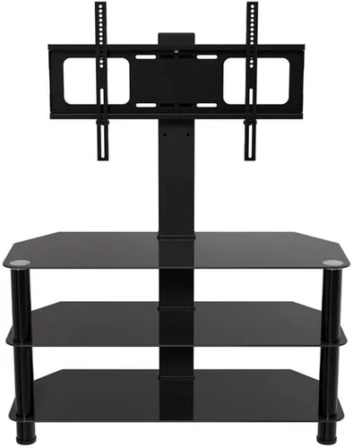 Vista 3 de AVF Soporte de TV de vidrio negro con soporte para televisores de hasta 60 pulgadas, soporte de TV de piso de acero y centro de entretenimiento