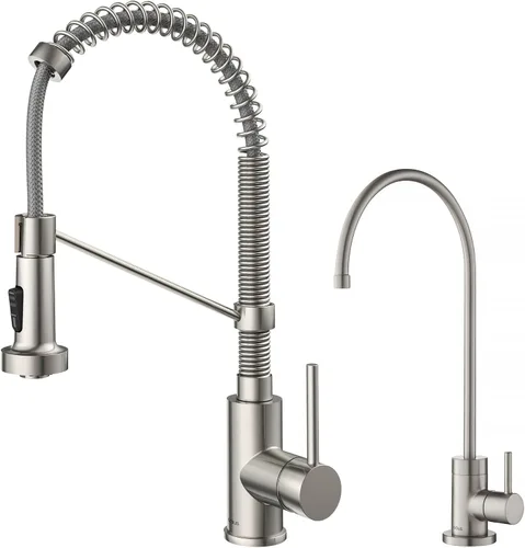 Vista 13 de Kraus KPF-1610-FF-100CH Bolden - Grifo extensible de cocina de estilo comercial, combo con filtro de agua Purita, cromado