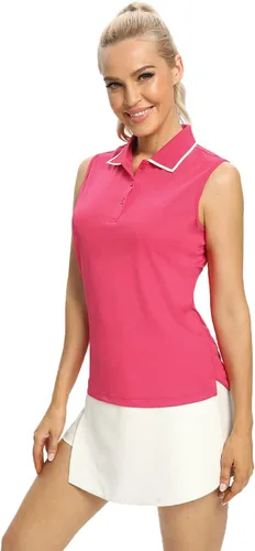 Vista 5 de Camisetas polo para mujer, sin mangas, para golf, tenis, UPF 50+, ligeras