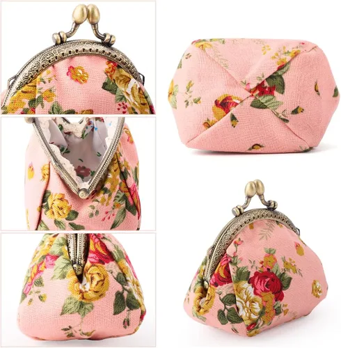 Vista 2 de Oyachic Printed Coin Purse Vintage Pouch Buckle Clutch Bags Kiss lock Change Purse Floral Clasp Wallets For Women
