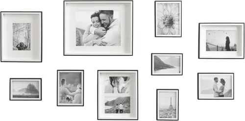 Vista 8 de Kate and Laurel Gibson - Juego de 10 marcos modernos; madera blanca y natural; juego de marcos de pared decorativos para galería de fotos con varios