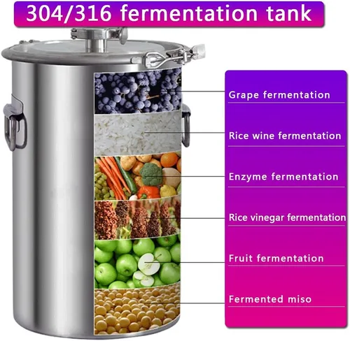 Vista 3 de Pequeño fermentador doméstico de acero inoxidable 60L 316, tanque de almacenamiento de vino, tanque sellado, destilación de vino y contenedor