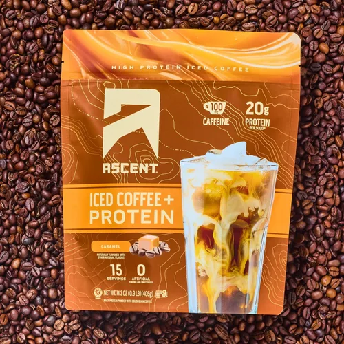 Vista 4 de Ascent Proteína en polvo de café con caramelo helado - Proteína de alto contenido, 20 g de proteína y 100 mg de cafeína de café colombiano premium
