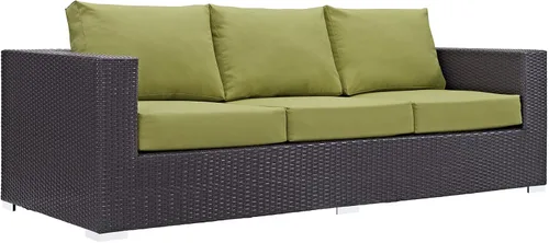 Vista 11 de Modway Sofá de mimbre para patio al aire libre Convene en color beige espresso