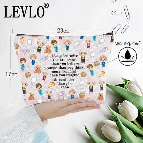Vista 2 de LEVLO Bolsa de maquillaje de inspiración dorada, regalo para fanáticos del programa de televisión dorado, eres más valiente y más inteligente de lo