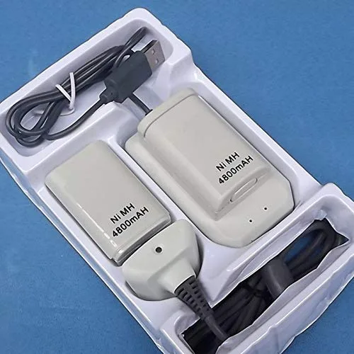 Vista 4 de Cotchear Double 4800mAh Rechargeable Battery Pack + USB Charger Cable Pack + Charging Base for Xbox 360 Controller - White
