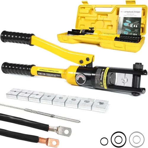 Vista 12 de Brileine Herramienta de prensado hidráulico de 10 toneladas con 9 troqueles, herramienta de crimpado de cable de batería y herramienta de engaste