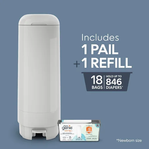 Vista 2 de Diaper Genie Signature Pail (gris) incluye 1 rollo de recarga fácil con 18 bolsas Capacidad para hasta 846 pañales de tamaño recién nacido por