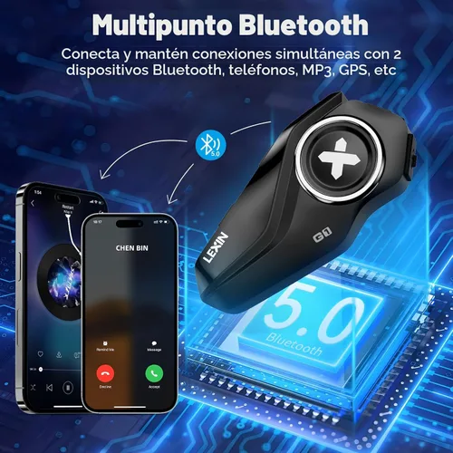 Vista 4 de Lexin G1 - Audífonos Bluetooth para motocicleta, altavoces para casco con 2 tipos de micrófonos, manos libres para llamadas/música/GPS, audífonos