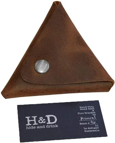 Vista 6 de Hide & Drink, Cartera de cuero triangularcarteramonederoestuchetitulartarjetas SDflash USBefectivocables, hecho a mano Bourbon Brown, Marrón
