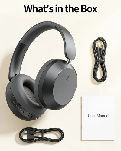 Vista 7 de Wentronic Y05 Wireless Bluetooth Headphone, Noise Cancelling, Grey Wireless Over-Ear Headphones, Hi-Res Audio, 48H Playtime, Built-in Mic, Comfort