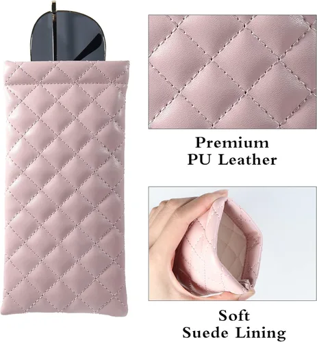 Vista 2 de COMF-PRO Squeeze Top Sunglass Pouch - Portable Sunglass Organizer Pouch Bags Soft PU Leather Glasses 2 Pack