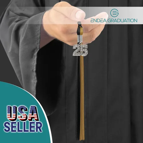 Vista 2 de Endea Graduation Borla de doble color con dije de plata brillante (negro/oro antiguo, 2025)
